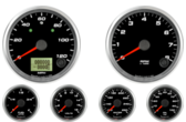 3-3/8" Speedometer 120mph programmable (w/ turn signal and high beam)
3-3/8" Speedhut Tachometer 8K RPM
2-1/16" Speedhut Oil Pressure Gauge 0-100psi
2-1/16" Speedhut Water Temp Gauge 120-260F
2-1/16" Speedhut Fuel Level Gauge (programmable)
2-1/16" Speedhut Volt Gauge 0-18V
3-3/8" Speedometer 120mph programmable (w/ turn signal and high beam)
3-3/8" Speedhut Tachometer 8K RPM
2-1/16" Speedhut Oil Pressure Gauge 0-100psi
2-1/16" Speedhut Water Temp Gauge 120-260F
2-1/16" Speedhut Fuel Level Gauge (programmable)
2-1/16" Speedhut Volt Gauge 0-18V