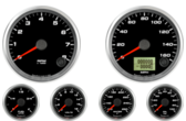 3-3/8" Speedometer Gauge Speedhut 160mph programmable
3-3/8" Tachometer Gauge Speedhut 8K RPM
2-1/16" Speedhut Oil Pressure Gauge 0-100psi
2-1/16" Speedhut Water Temp Gauge 120-260F
2-1/16" Speedhut Fuel Level Gauge (programmable)
2-1/16" Speedhut Volt Gauge 0-18V
3-3/8" Speedometer Gauge Speedhut 160mph programmable
3-3/8" Tachometer Gauge Speedhut 8K RPM
2-1/16" Speedhut Oil Pressure Gauge 0-100psi
2-1/16" Speedhut Water Temp Gauge 120-260F
2-1/16" Speedhut Fuel Level Gauge (programmable)
2-1/16" Speedhut Volt Gauge 0-18V