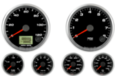 3-3/8" GPS Speedometer 120mph
3-3/8" Speedhut Tachometer 8K RPM
2-1/16" Speedhut Oil Pressure Gauge 0-100psi
2-1/16" Speedhut Water Temp Gauge 120-260F
2-1/16" Speedhut Fuel Level Gauge (programmable)
2-1/16" Speedhut Volt Gauge 0-18V
3-3/8" GPS Speedometer 120mph
3-3/8" Speedhut Tachometer 8K RPM
2-1/16" Speedhut Oil Pressure Gauge 0-100psi
2-1/16" Speedhut Water Temp Gauge 120-260F
2-1/16" Speedhut Fuel Level Gauge (programmable)
2-1/16" Speedhut Volt Gauge 0-18V