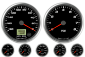 4" GPS Speedometer 180mph (Counter Clockwise)
4" Tachometer 8K RPM
2-1/16" Oil Pressure Gauge 0-100psi
2-1/16" Oil Temp Gauge 140-300F
2-1/16" Water Temp Gauge 120-260F
2-1/16" Fuel Level Gauge (programmable)
2-1/16" Volt Gauge 0-18V
4" GPS Speedometer 180mph (Counter Clockwise)
4" Tachometer 8K RPM
2-1/16" Oil Pressure Gauge 0-100psi
2-1/16" Oil Temp Gauge 140-300F
2-1/16" Water Temp Gauge 120-260F
2-1/16" Fuel Level Gauge (programmable)
2-1/16" Volt Gauge 0-18V