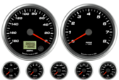 4" Speedometer 180mph programmable (Counter Clockwise)
4" Tachometer 8K RPM
2-1/16" Oil Pressure Gauge 0-100psi
2-1/16" Oil Temp Gauge 140-300F
2-1/16" Water Temp Gauge 120-260F
2-1/16" Fuel Level Gauge (programmable)
2-1/16" Volt Gauge 0-18V
4" Speedometer 180mph programmable (Counter Clockwise)
4" Tachometer 8K RPM
2-1/16" Oil Pressure Gauge 0-100psi
2-1/16" Oil Temp Gauge 140-300F
2-1/16" Water Temp Gauge 120-260F
2-1/16" Fuel Level Gauge (programmable)
2-1/16" Volt Gauge 0-18V