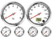 4" Speedometer Gauge 160mph programmable
4" Tachometer Gauge 8K RPM
2-1/16" Oil Pressure Gauge 0-100psi
2-1/16" Water Temp Gauge 120-260F
2-1/16" Fuel Level Gauge (programmable)
2-1/16" Volt Gauge 0-18V
4" Speedometer Gauge 160mph programmable
4" Tachometer Gauge 8K RPM
2-1/16" Oil Pressure Gauge 0-100psi
2-1/16" Water Temp Gauge 120-260F
2-1/16" Fuel Level Gauge (programmable)
2-1/16" Volt Gauge 0-18V