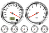 4" Speedometer 260km/h Metric programmable (Counter Clockwise)
4" Tachometer 8K RPM
2-1/16" Oil Pressure Gauge 0-100psi
2-1/16" Oil Temp Gauge 60-150C Metric
2-1/16" Water Temp Gauge 50-125C Metric
2-1/16" Fuel Level Gauge (programmable)
2-1/16" Volt Gauge 0-18V
4" Speedometer 260km/h Metric programmable (Counter Clockwise)
4" Tachometer 8K RPM
2-1/16" Oil Pressure Gauge 0-100psi
2-1/16" Oil Temp Gauge 60-150C Metric
2-1/16" Water Temp Gauge 50-125C Metric
2-1/16" Fuel Level Gauge (programmable)
2-1/16" Volt Gauge 0-18V