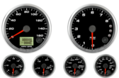 3-3/8" GPS Speedometer Gauge 160mph
3-3/8" Tachometer Gauge 8K RPM Shift-light
2-1/16" Oil Pressure Gauge 0-100psi (w/ warning)
2-1/16" Water Temp Gauge 120-260F (w/ warning)
2-1/16" Fuel Level Gauge (programmable) (w/ warning)
2-1/16" Volt Gauge 0-18V (w/ warning)
3-3/8" GPS Speedometer Gauge 160mph
3-3/8" Tachometer Gauge 8K RPM Shift-light
2-1/16" Oil Pressure Gauge 0-100psi (w/ warning)
2-1/16" Water Temp Gauge 120-260F (w/ warning)
2-1/16" Fuel Level Gauge (programmable) (w/ warning)
2-1/16" Volt Gauge 0-18V (w/ warning)