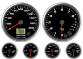 GPS Speedometer Gauge 200mph
Tachometer Gauge 8K RPM Shift-light
Oil Pressure Gauge 100 psi (w/ warning)
Water Temp Gauge 120-260F (w/ warning)
Fuel Level Gauge (programmable) (w/ warning)
Volt Gauge 0-18V (w/ warning)
GPS Speedometer Gauge 200mph
Tachometer Gauge 8K RPM Shift-light
Oil Pressure Gauge 100 psi (w/ warning)
Water Temp Gauge 120-260F (w/ warning)
Fuel Level Gauge (programmable) (w/ warning)
Volt Gauge 0-18V (w/ warning)