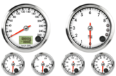 3-3/8" GPS Speedometer 260km/h Metric
3-3/8" Tachometer 8K RPM Shift-light
2-1/16" Oil Pressure Gauge 0-100psi (w/ warning)
2-1/16" Water Temp Gauge 50-125C Metric (w/ warning)
2-1/16" Fuel Level Gauge (programmable) (w/ warning)
2-1/16" Volt Gauge 0-18V (w/ warning)
3-3/8" GPS Speedometer 260km/h Metric
3-3/8" Tachometer 8K RPM Shift-light
2-1/16" Oil Pressure Gauge 0-100psi (w/ warning)
2-1/16" Water Temp Gauge 50-125C Metric (w/ warning)
2-1/16" Fuel Level Gauge (programmable) (w/ warning)
2-1/16" Volt Gauge 0-18V (w/ warning)
