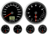 GPS Speedometer Gauge 260km/h Metric
Tachometer Gauge 8K RPM Shift-light
Oil Pressure Gauge 0-100psi (w/ warning)
Water Temp Gauge 50-125C Metric (w/ warning)
Fuel Level Gauge (programmable) (w/ warning)
Volt Gauge 0-18V (w/ warning)
GPS Speedometer Gauge 260km/h Metric
Tachometer Gauge 8K RPM Shift-light
Oil Pressure Gauge 0-100psi (w/ warning)
Water Temp Gauge 50-125C Metric (w/ warning)
Fuel Level Gauge (programmable) (w/ warning)
Volt Gauge 0-18V (w/ warning)