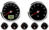 3-3/8" Speedometer 100mph programmable
3-3/8" Tachometer 8K RPM
2-1/16" Oil Pressure Gauge 0-100psi (90° Sweep)
2-1/16" Water Temp Gauge 100-250F (90° Sweep)
2-1/16" Trans Temp Gauge 100-250F (90° Sweep)
2-1/16" Fuel Level Gauge (programmable) (90° Sweep)
2-1/16" Volt Gauge 6-18V (90° Sweep)
3-3/8" Speedometer 100mph programmable
3-3/8" Tachometer 8K RPM
2-1/16" Oil Pressure Gauge 0-100psi (90° Sweep)
2-1/16" Water Temp Gauge 100-250F (90° Sweep)
2-1/16" Trans Temp Gauge 100-250F (90° Sweep)
2-1/16" Fuel Level Gauge (programmable) (90° Sweep)
2-1/16" Volt Gauge 6-18V (90° Sweep)